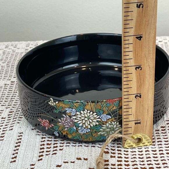 Vintage NAGONA JAPAN black and floral short round vase || Vintage trinket || - Picture 6 of 8